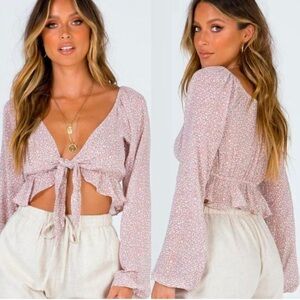 PRINCESS POLLY Neima Dusty Pink Front Tie Crop Top Size 2